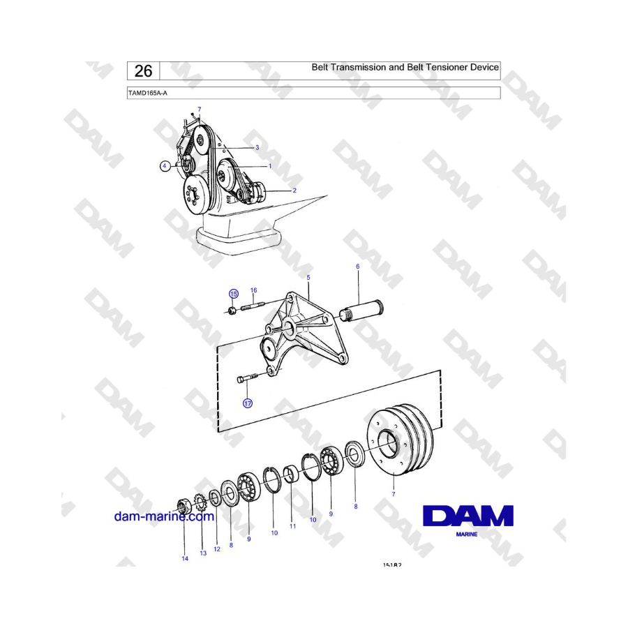 Volvo Penta TAMD165A-A - Transmisión por correa y dispositivo tensor de correa