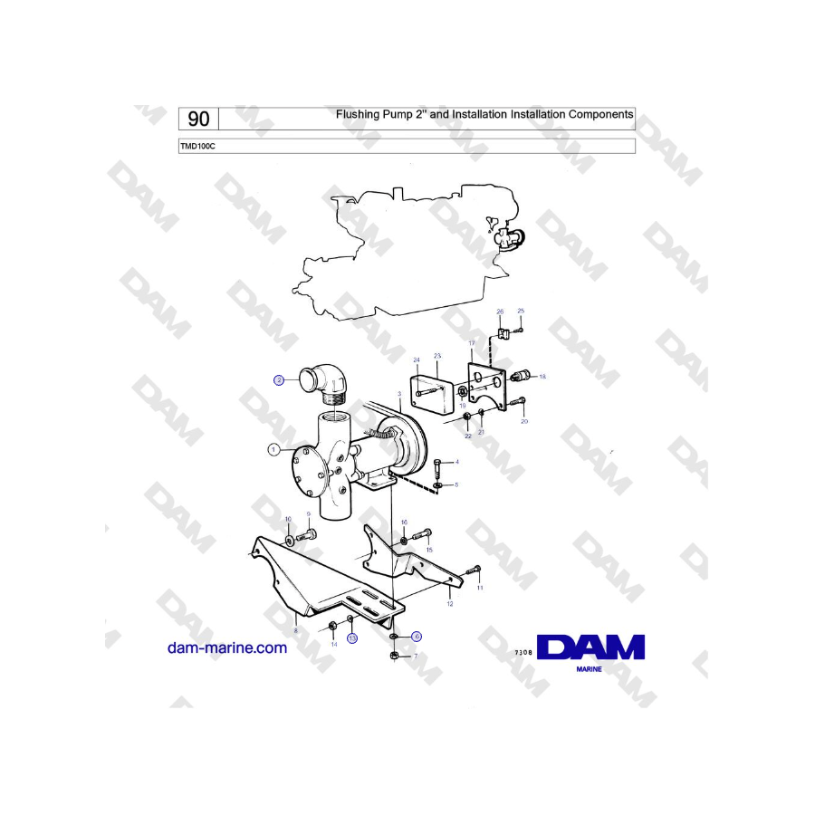 Volvo Penta TMD100C - Flushing Pump 2'' and Installation Installation Components