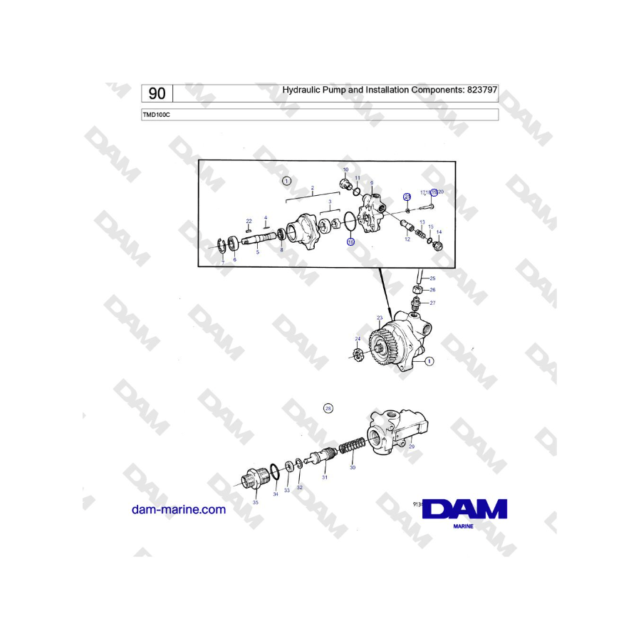 Volvo Penta TMD100C - Hydraulic Pump and Installation Components: 823797
