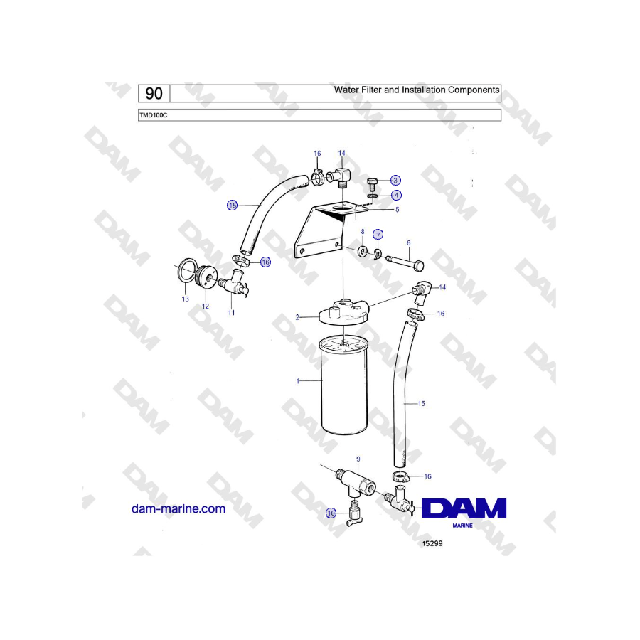 Volvo Penta TMD100C - Water Filter and Installation Components