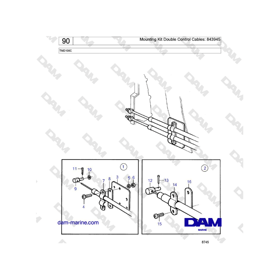 Volvo Penta TMD100C - Kit de montaje de cables de control dobles
