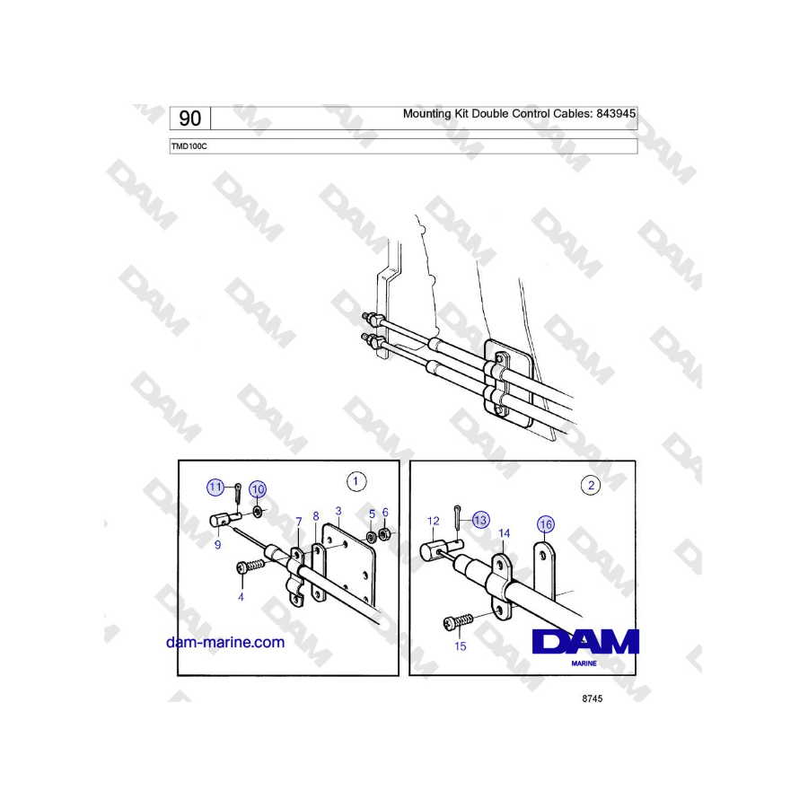 Volvo Penta TMD100C - Mounting Kit Double Control Cables