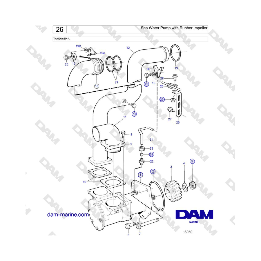 Volvo Penta TAMD165P-A - Pompa per acqua di mare con girante in gomma