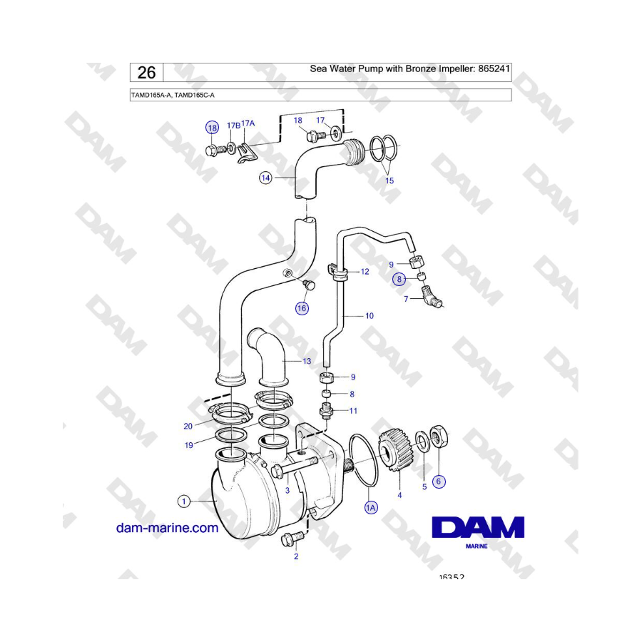 Volvo Penta TAMD165A-A, TAMD165C-A - Sea Water Pump with Bronze Impeller