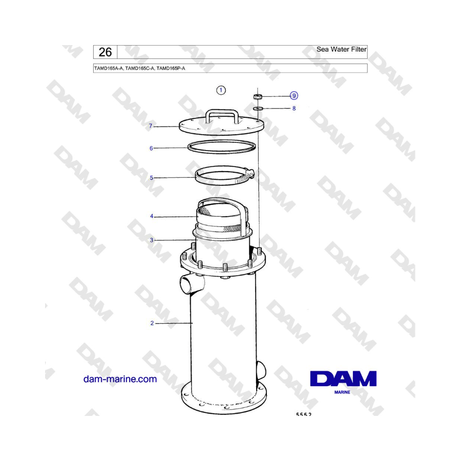 Filtro de agua de mar Volvo Penta TAMD165A-A, TAMD165C-A, TAMD165P-A