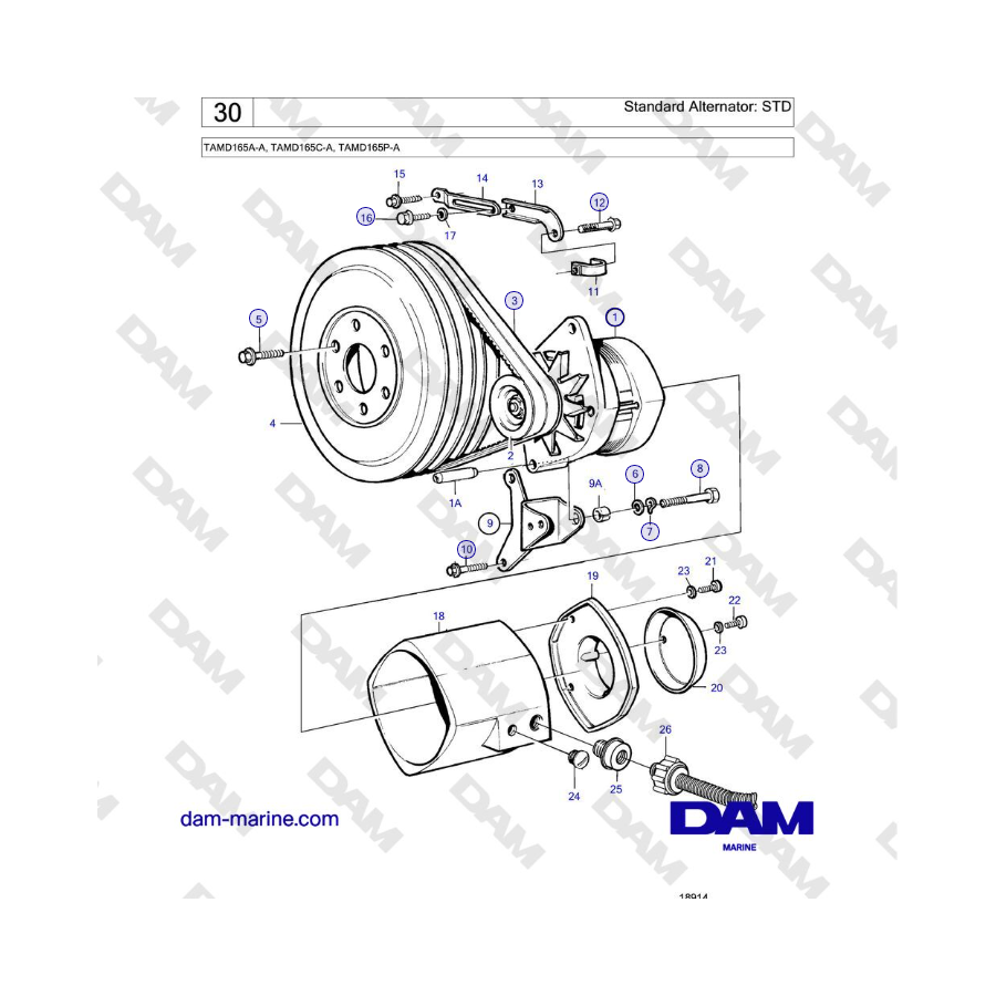 Volvo Penta TAMD165A-A, TAMD165C-A, TAMD165P-A - Alternador estándar: STD