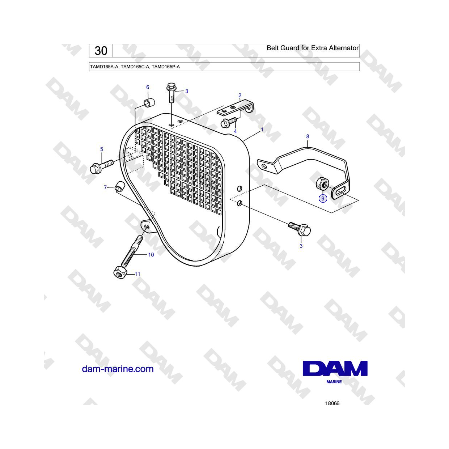 Volvo Penta TAMD165A-A, TAMD165C-A, TAMD165P-A - Protector de correa para alternador adicional