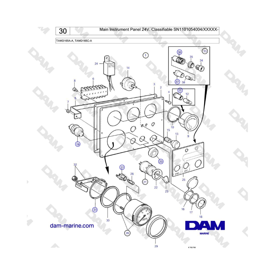 Volvo Penta TAMD165A-A, TAMD165C-A - Main Instrument Panel 24V. Classifiable SN1101054004