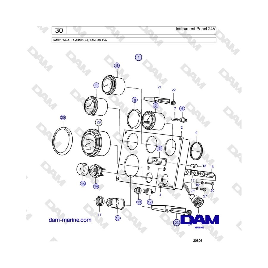 Volvo Penta TAMD165A-A, TAMD165C-A, TAMD165P-A - Instrument Panel 24V