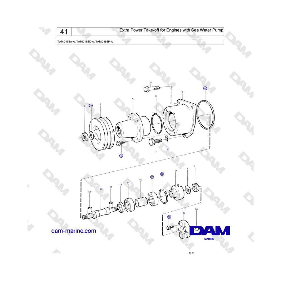 Volvo Penta TAMD165A-A, TAMD165C-A, TAMD165P-A - Extra Power Take-off for Engines with Sea Water Pump
