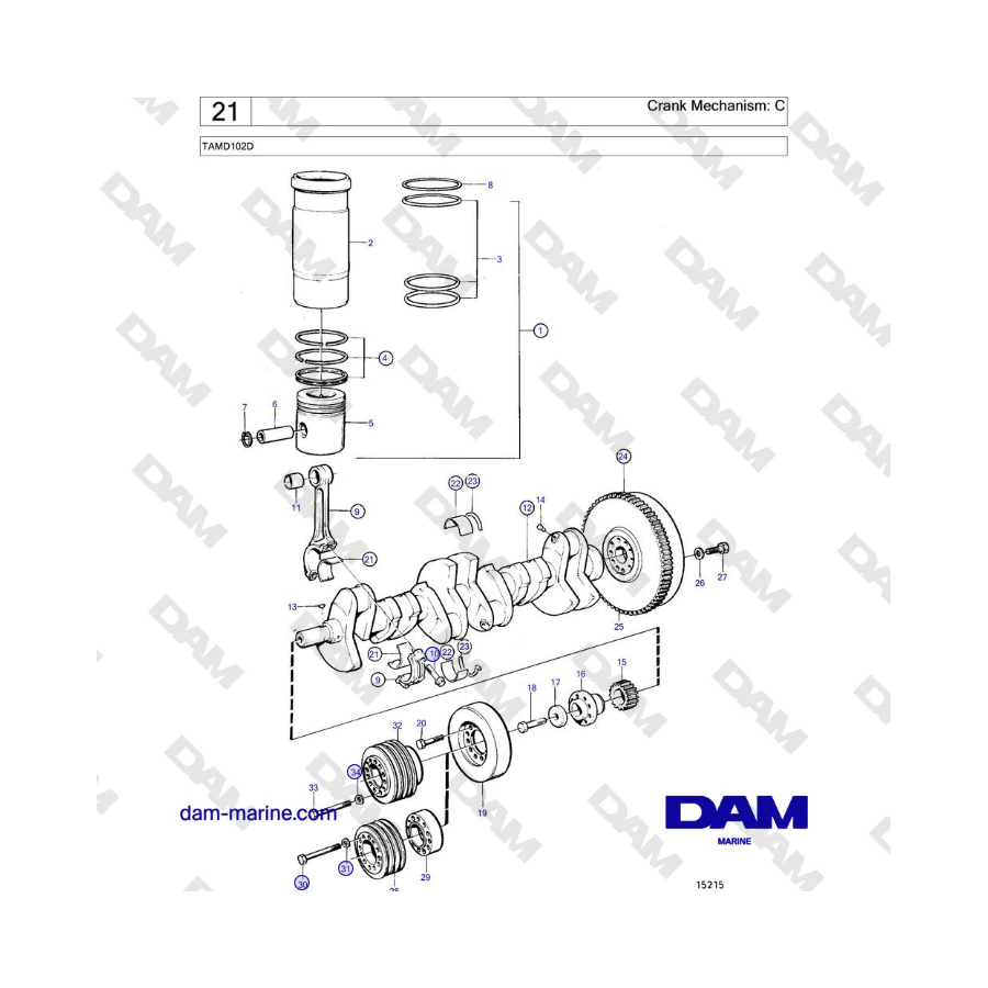 Volvo Penta TAMD102D - Mecanismo de manivela: C 