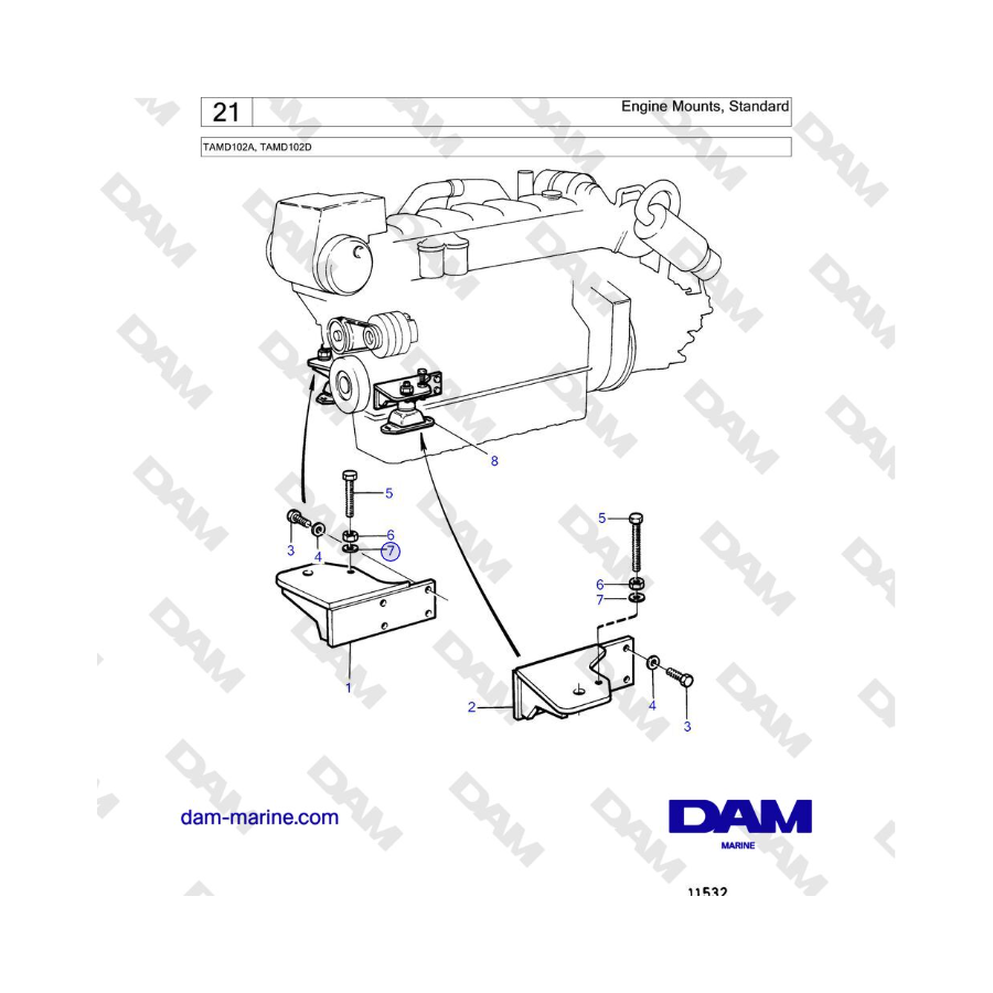Volvo Penta TAMD102A, TAMD102D - Engine Mounts, Standard