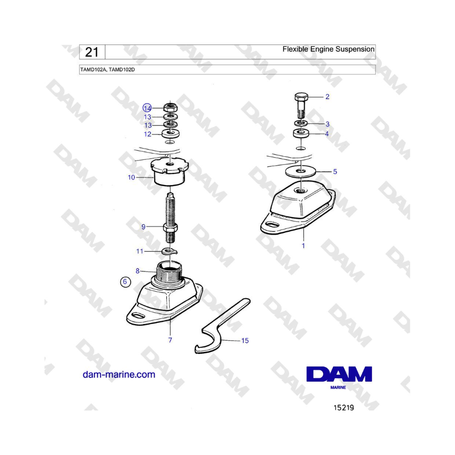Volvo Penta TAMD102A, TAMD102D - Suspensión flexible del motor