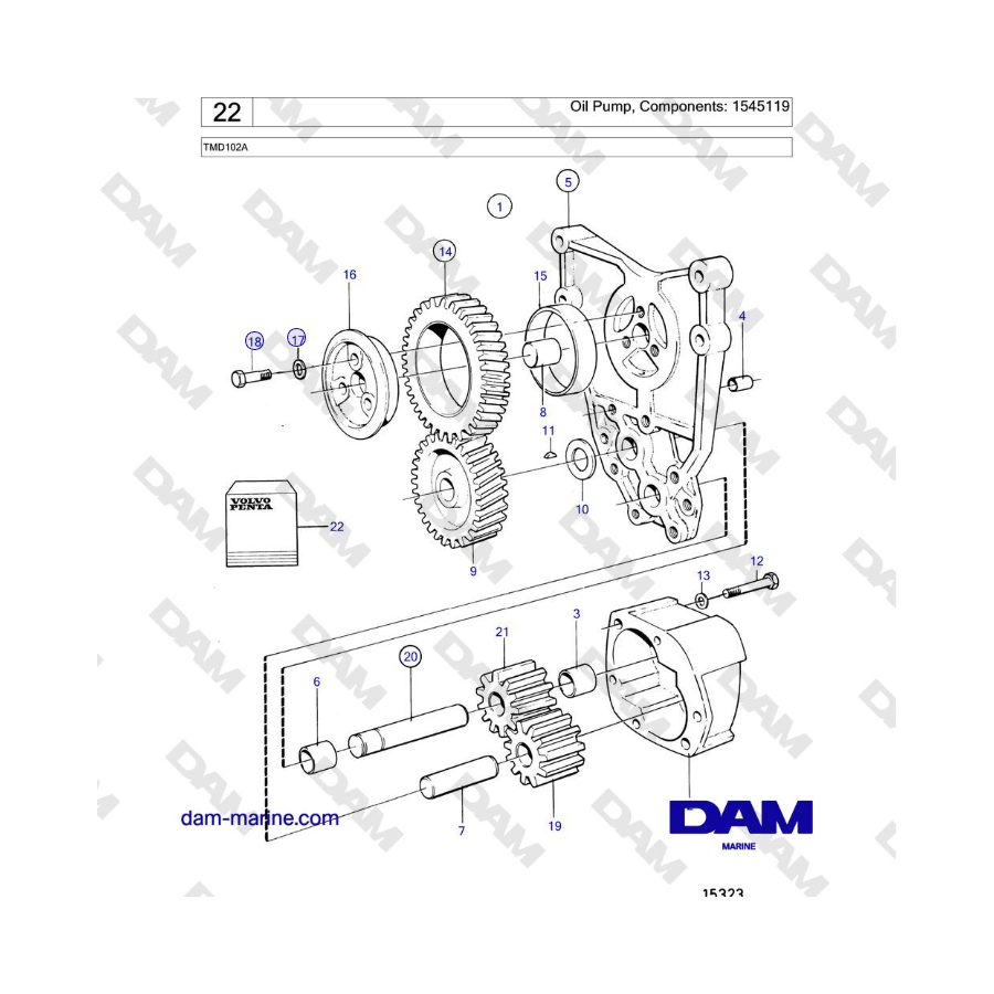 Volvo Penta TMD102A - Bomba de aceite, Componentes: 1545119