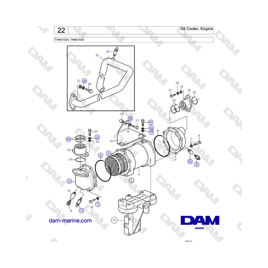 Volvo Penta TAMD102A, TAMD102D - Enfriador de aceite del motor