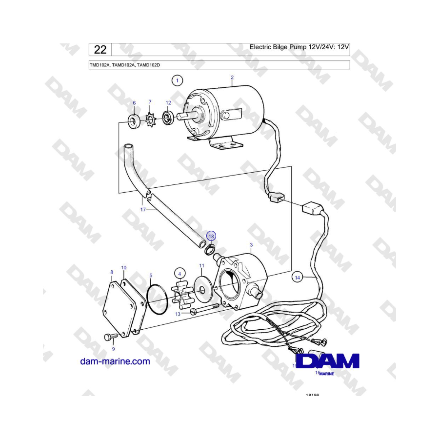 Volvo Penta TMD102A, TAMD102A, TAMD102D - Bomba de achique eléctrica 12 V/24 V: 12 V