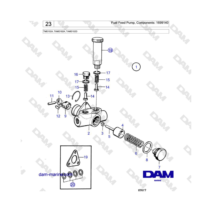 Volvo Penta TMD102A, TAMD102A, TAMD102D - Bomba de alimentación de combustible, Componentes: 1699140 