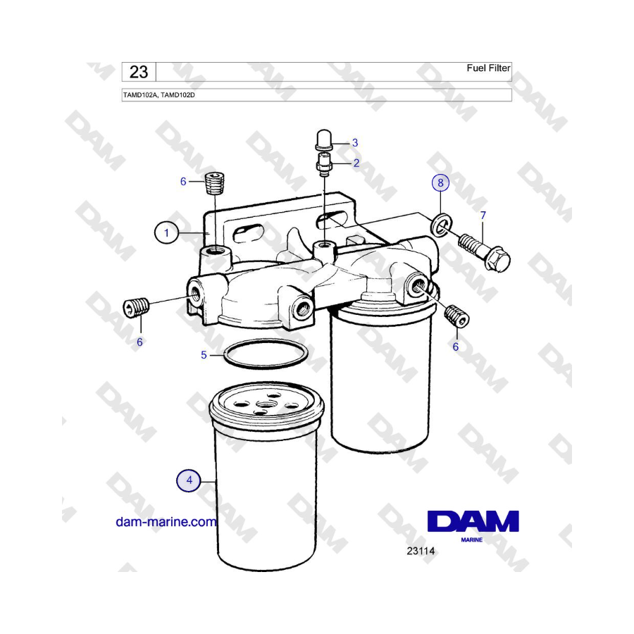 Filtro de combustible para Volvo Penta TAMD102A y TAMD102D