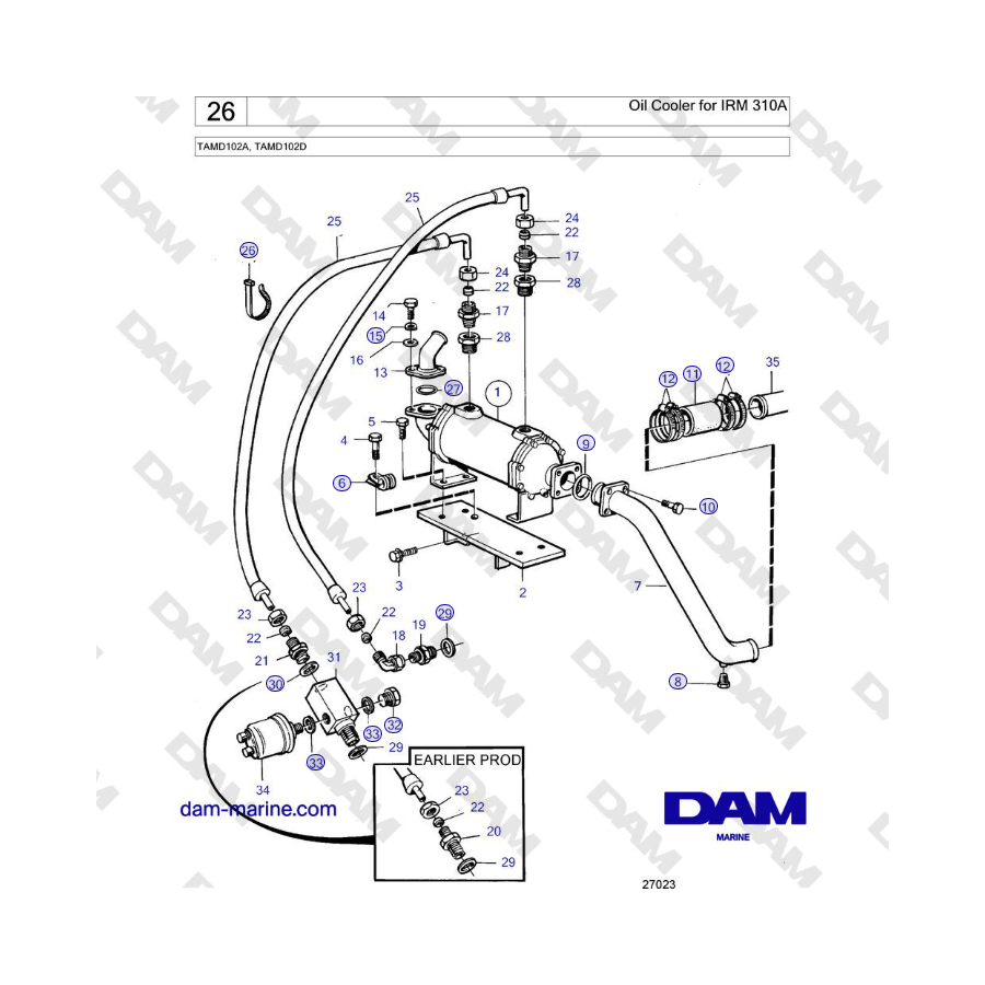 Volvo Penta TAMD102A, TAMD102D - Enfriador de aceite para IRM 310A