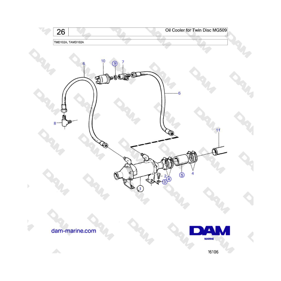 Volvo Penta TMD102A, TAMD102A - Oil Cooler for Twin Disc MG509