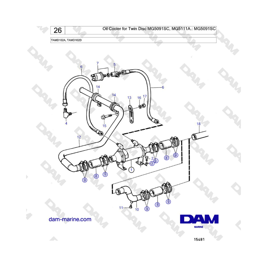 Volvo Penta TAMD102A, TAMD102D - Radiatore dell'olio per Twin Disc MG5091SC, MG5111A.: MG5091SC 