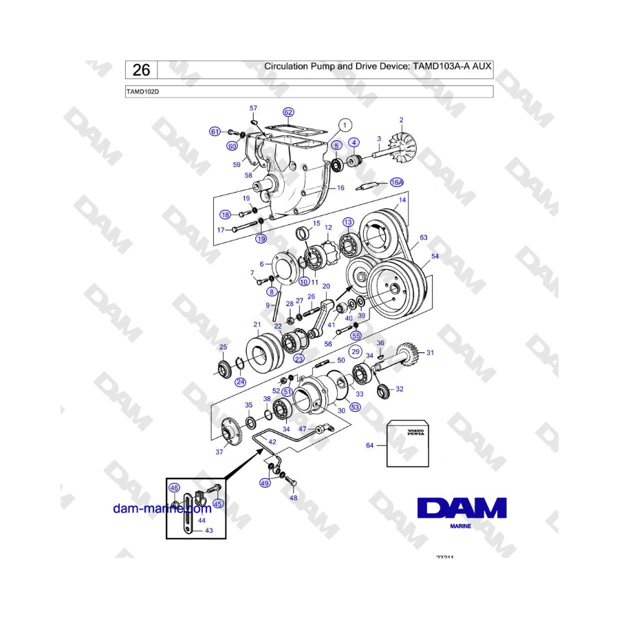 Volvo Penta TAMD102D - Pompa di circolazione e dispositivo di azionamento