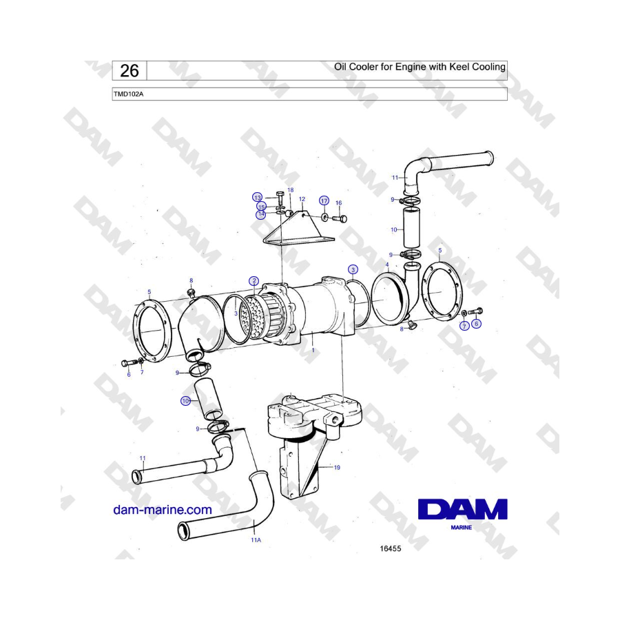 Volvo Penta TMD102A - Enfriador de aceite para motor con refrigeración de quilla