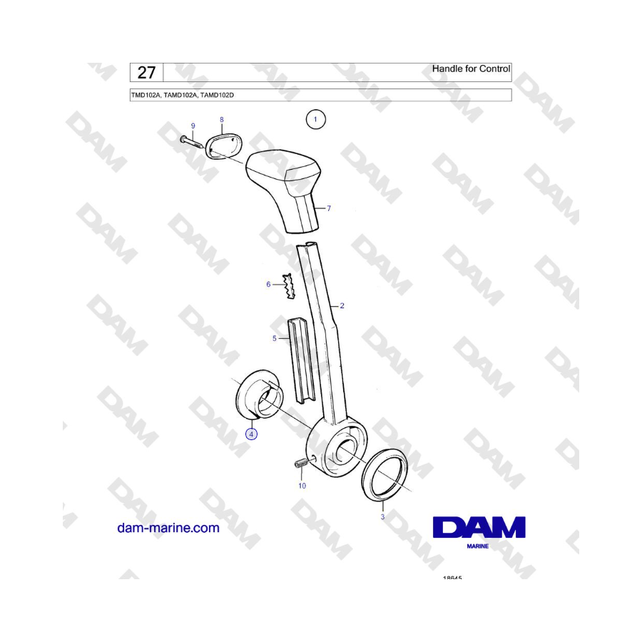 Volvo Penta TMD102A, TAMD102A, TAMD102D - Manija de control