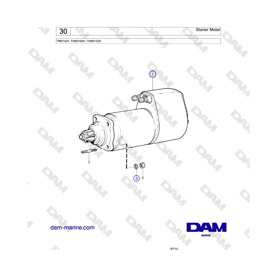 Volvo Penta TMD102A, TAMD102A, TAMD102D - Motor de arranque