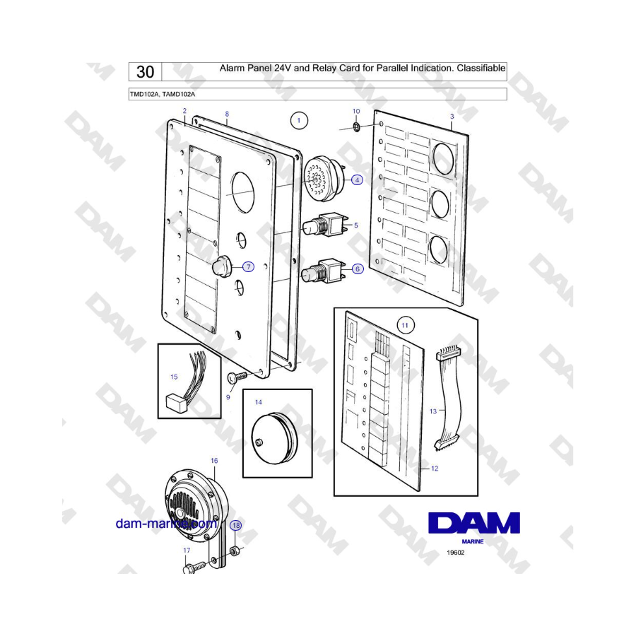 Volvo Penta TMD102A, TAMD102A - Panel de alarma 24V y tarjeta de relé para indicación en paralelo. Clasificable