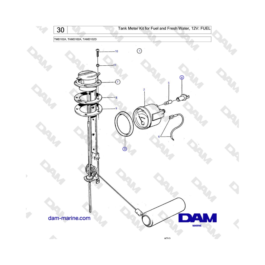 Volvo Penta TMD102A, TAMD102A, TAMD102D - Tank Meter Kit for Fuel and Fresh Water, 12V: FUEL 