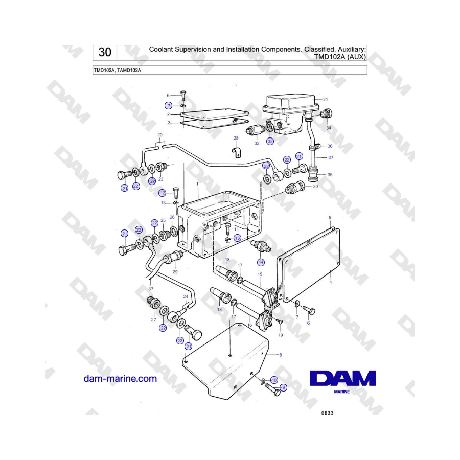 Volvo Penta TMD102A, TAMD102A - Componentes de instalación y supervisión de refrigerante. Clasificado. Auxiliar