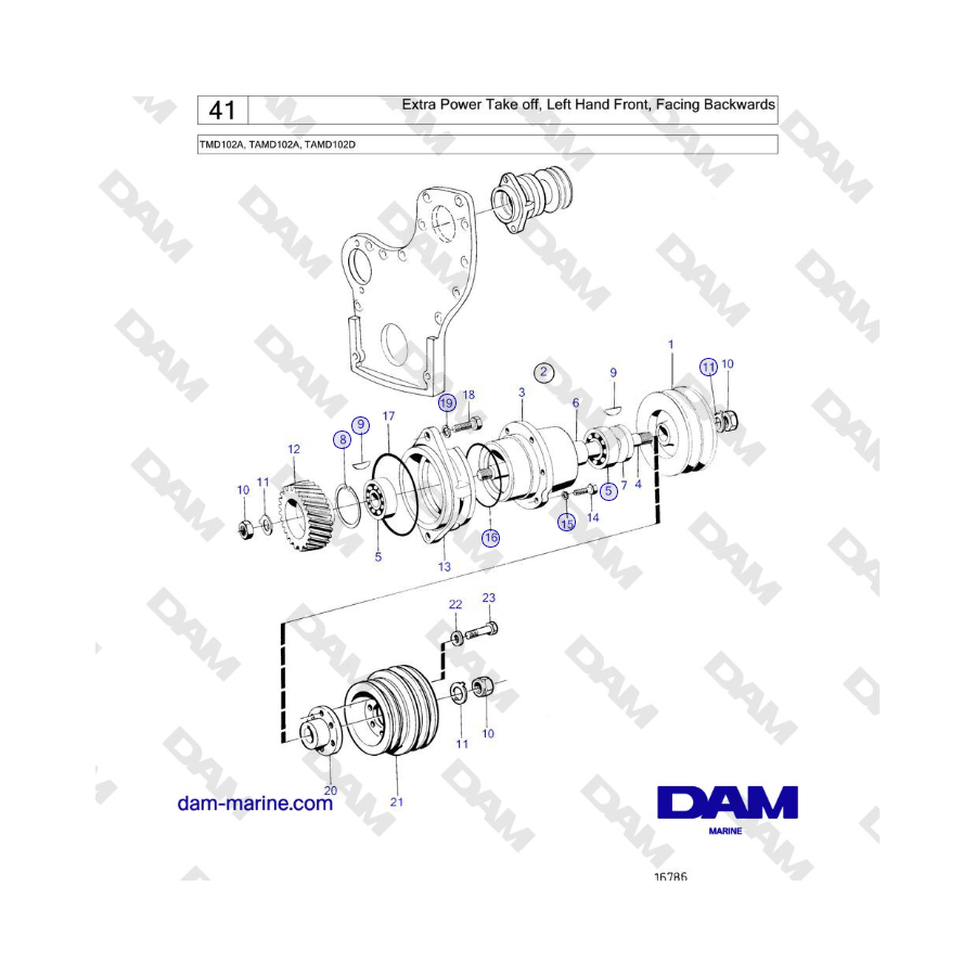 Volvo Penta TMD102A, TAMD102A, TAMD102D - Toma de fuerza adicional, delantera izquierda, mirando hacia atrás 