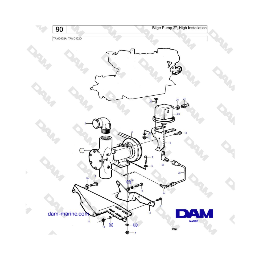 Volvo Penta TAMD102A, TAMD102D - Pompa di sentina 2'', installazione alta