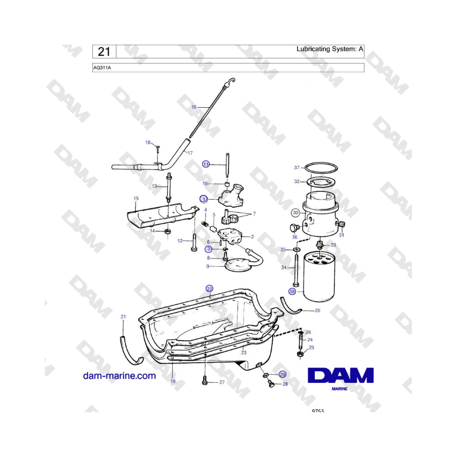 Volvo Penta AQ311A - Sistema de lubricación: A