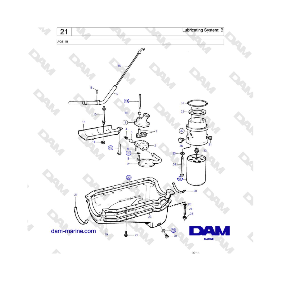 Volvo Penta AQ311B - Sistema de lubricación: B
