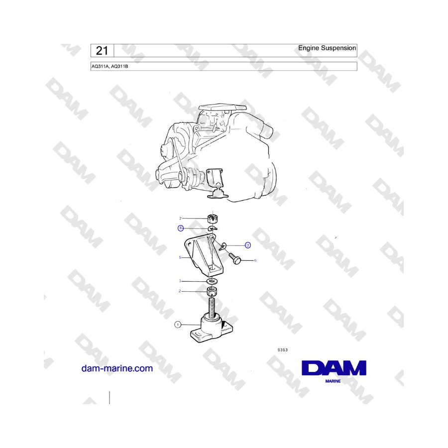 Volvo Penta AQ311A, AQ311B - Suspensión del motor