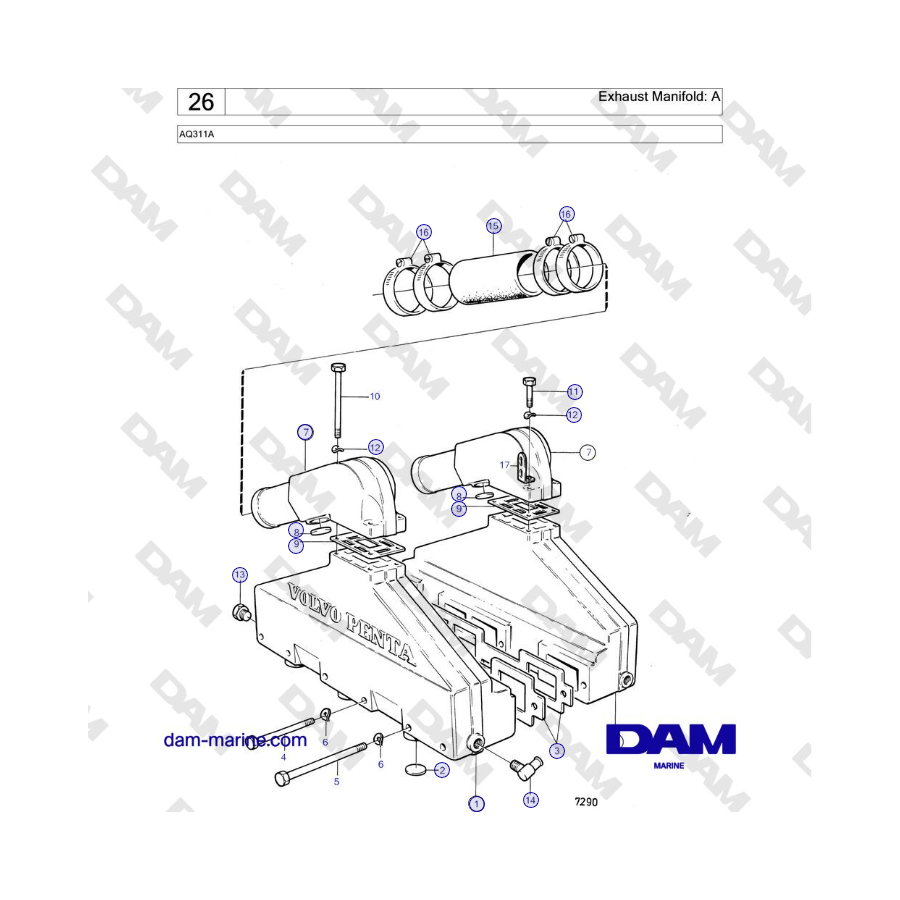 Volvo Penta AQ311A - Colector de escape: A