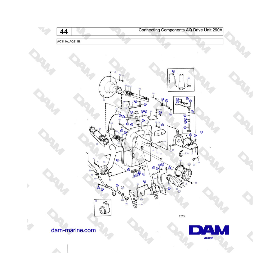 Volvo Penta AQ311A, AQ311B - Componentes de conexión de la unidad de accionamiento AQ 290A