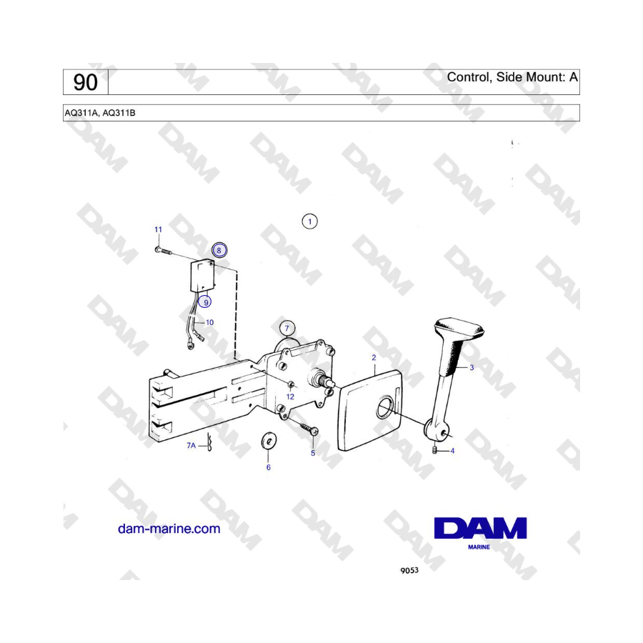 Volvo Penta AQ311A, AQ311B - Control, montaje lateral: A 