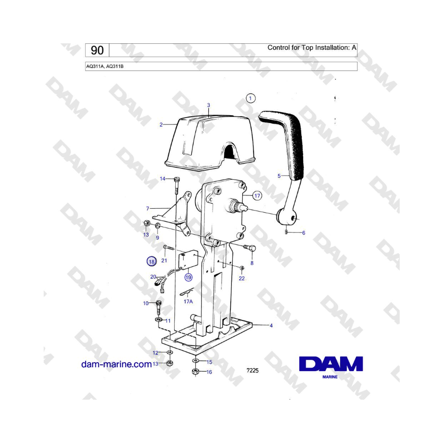 Volvo Penta AQ311A, AQ311B - Controllo per installazione superiore: A