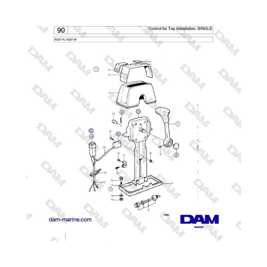 Volvo Penta AQ311A, AQ311B - Comando per installazione superiore: SINGOLO