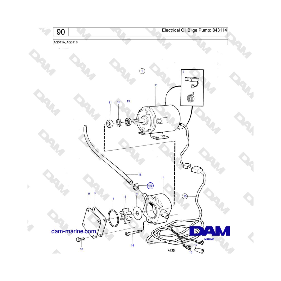 Volvo Penta AQ311A, AQ311B - Electrical Oil Bilge Pump: 843114