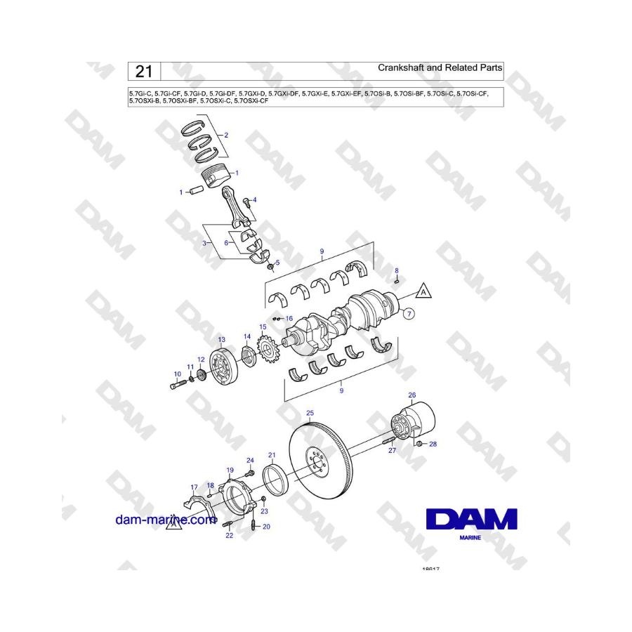 Volvo Penta 5.7L GI-C / 5.7L GI-D - Cigüeñal y piezas relacionadas 