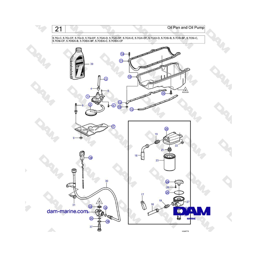 Volvo Penta 5.7L GI-C / 5.7L GI-D - Coppa dell'olio e pompa dell'olio