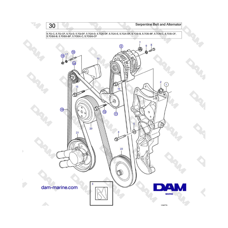 Volvo Penta 5.7L GI-C / 5.7L GI-D - Correa serpentina y alternador