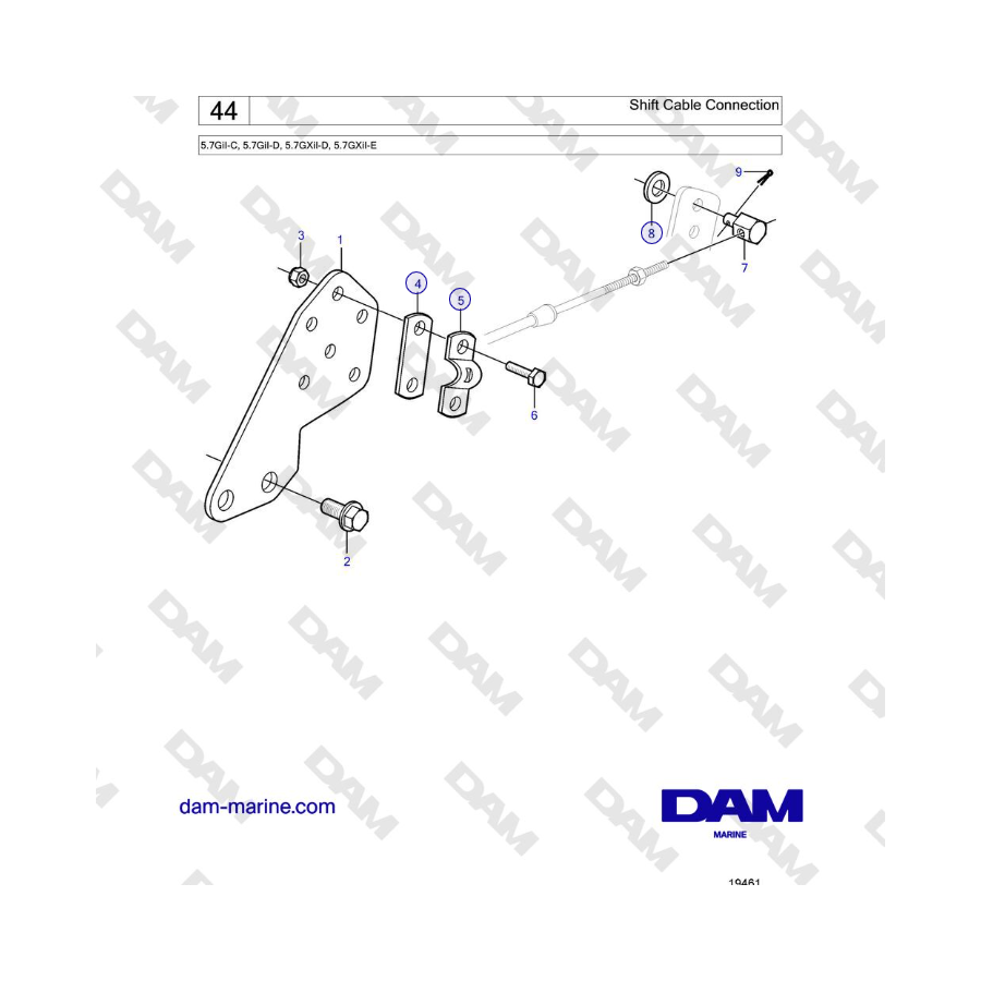 Volvo Penta 5.7L GI-C / 5.7L GI-D - Conexión del cable de cambio