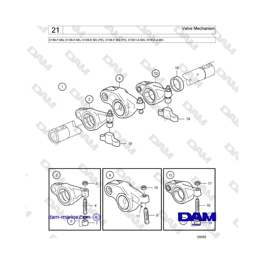 Volvo Penta D13B - Mecanismo de válvulas