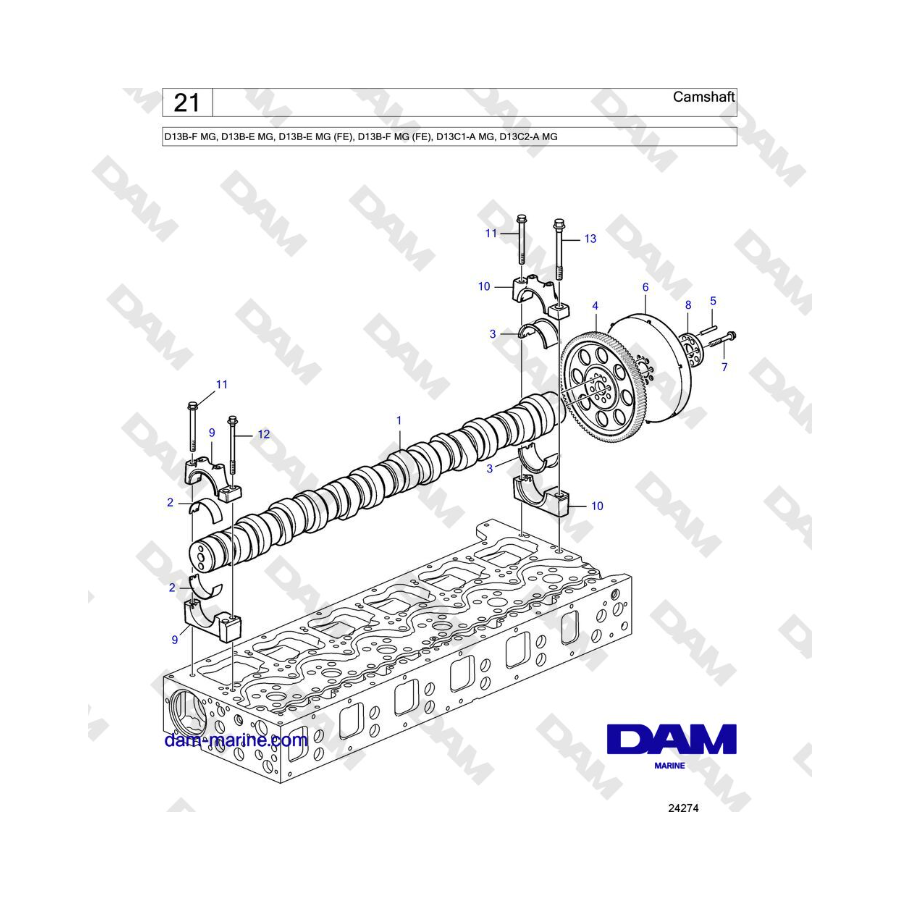 Volvo Penta D13B - Árbol de levas
