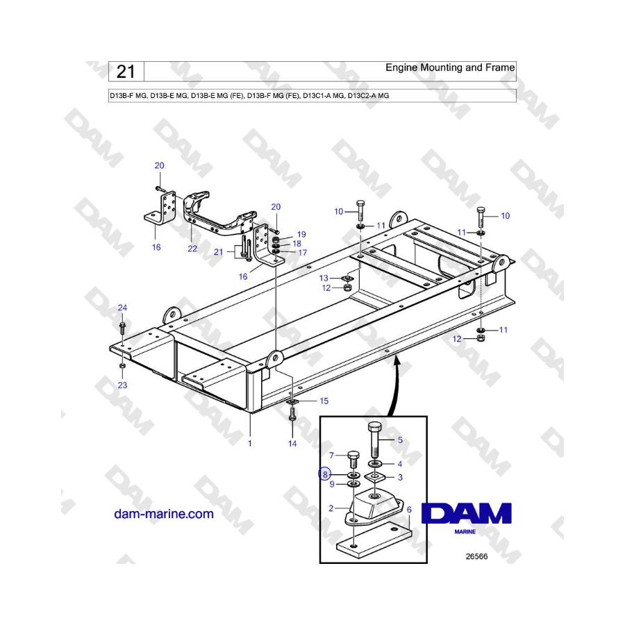 Volvo Penta D13B - Supporto motore e telaio